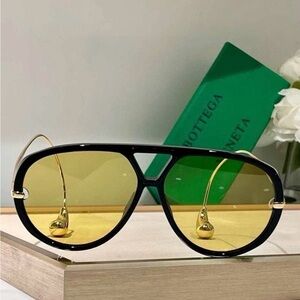 Bottega Veneta Black Frame Sunglasses with Gold Accents